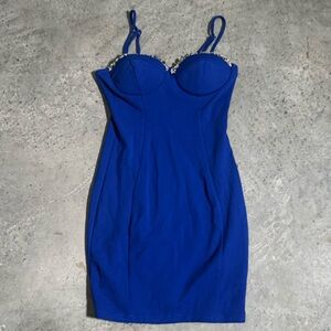Mad Rag Blue‎ Embellished Sweetheart Neck Bodycon Mini Dress Size S Party Sexy
